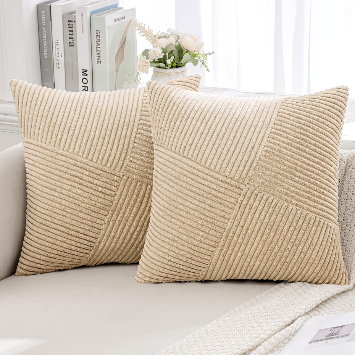 Miulee Corduroy Pillow Covers Pack Of 2 Decorative Windmill Striped Spliced Throw Pillow Covers Soft Couch Pillowcases Boho Patc