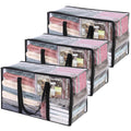 Vieshful 3 Pack Clear Clothes Storage Bag, 60L Zippered Closet Organizer, Plastic Storage Containers Moving bags for Comforter, 