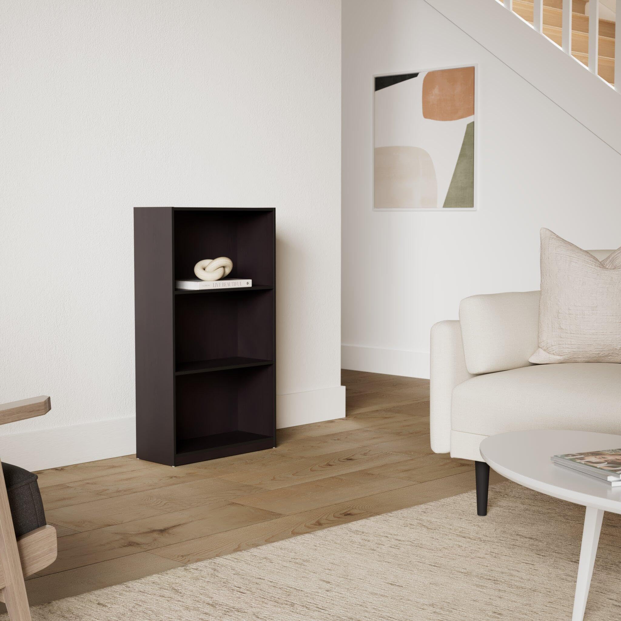 Furinno Basic 3-Tier Bookcase Storage Shelves, Dark Walnut