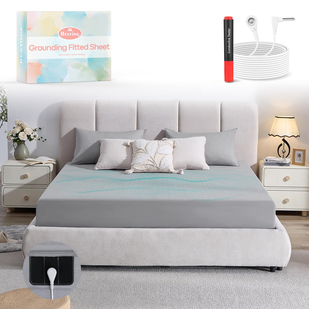 Grounding Sheets 12% Pure Silver Fiber 88% Organic Cotton Superior Earthing Fitted Sheet 400 Threads Earth Connected Bed Sheet W