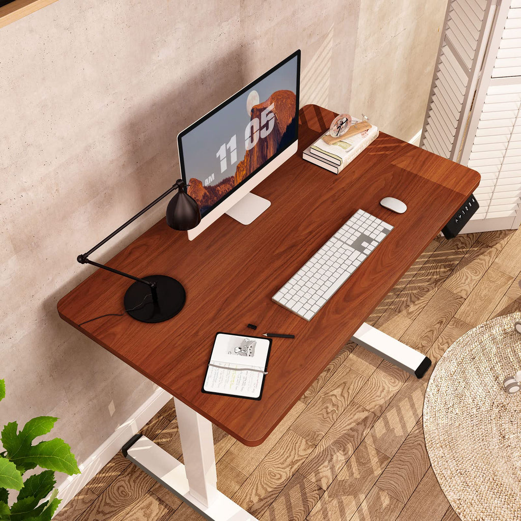 Flexispot En1 Essential Adjustable Height Desk Electric 40 Inch X 24 Inch Whole-Piece Desktop Small Standing Desk Ergonomic Memory Controller (White Frame + 40 Inch Mahogany Desktop)
