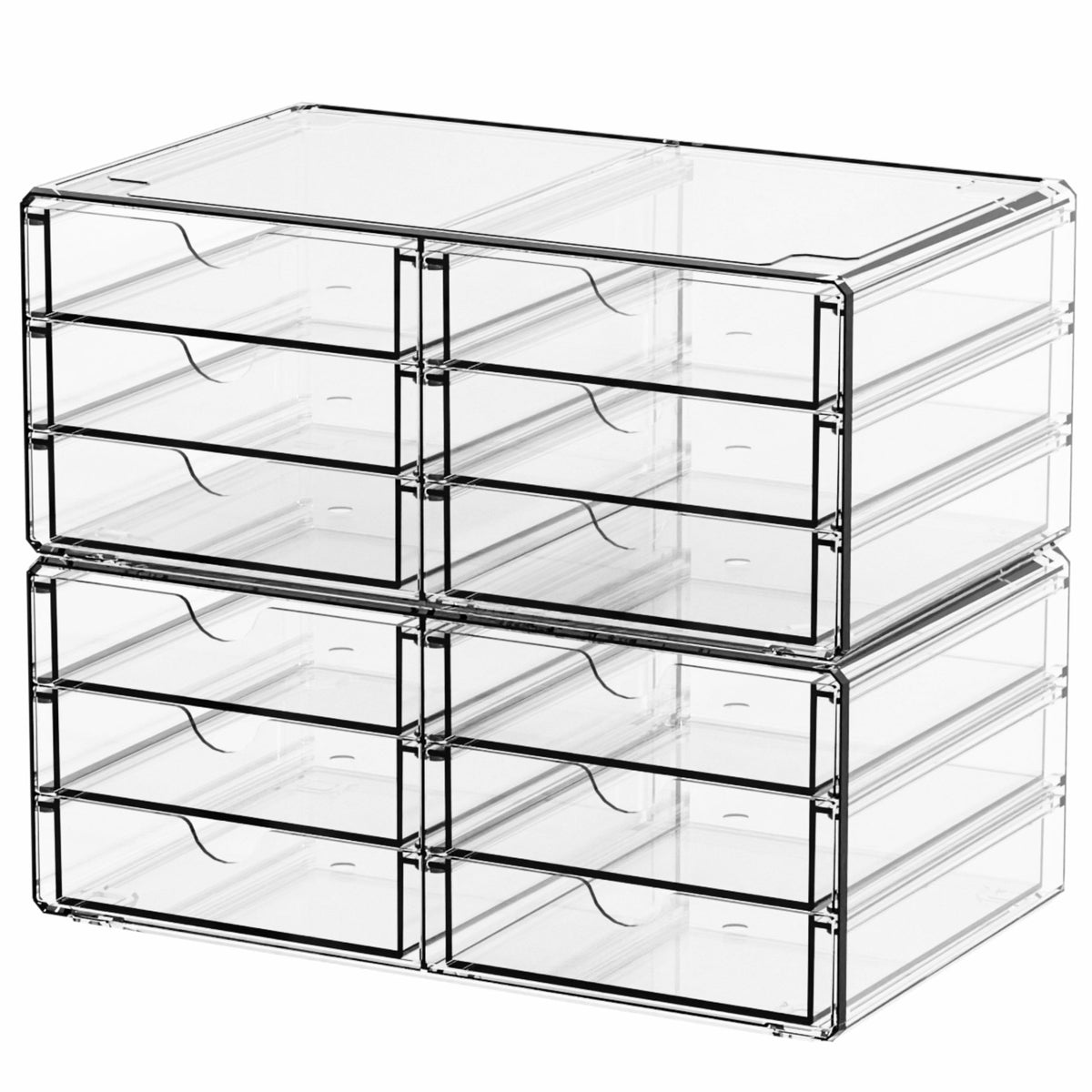 Yieach 2 Pack Acrylic Storage Drawers With 12 Small Drawer,Stackable Office Cabinet Organizer And Makeup Organizer,Clear Plastic
