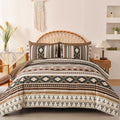 Dinjoy Boho King Size Bed In A Bag 7 Pieces,Brown/Coffee Comforter Set Aztec Striped Bedding Set Bohemian Patchwork Complete Set