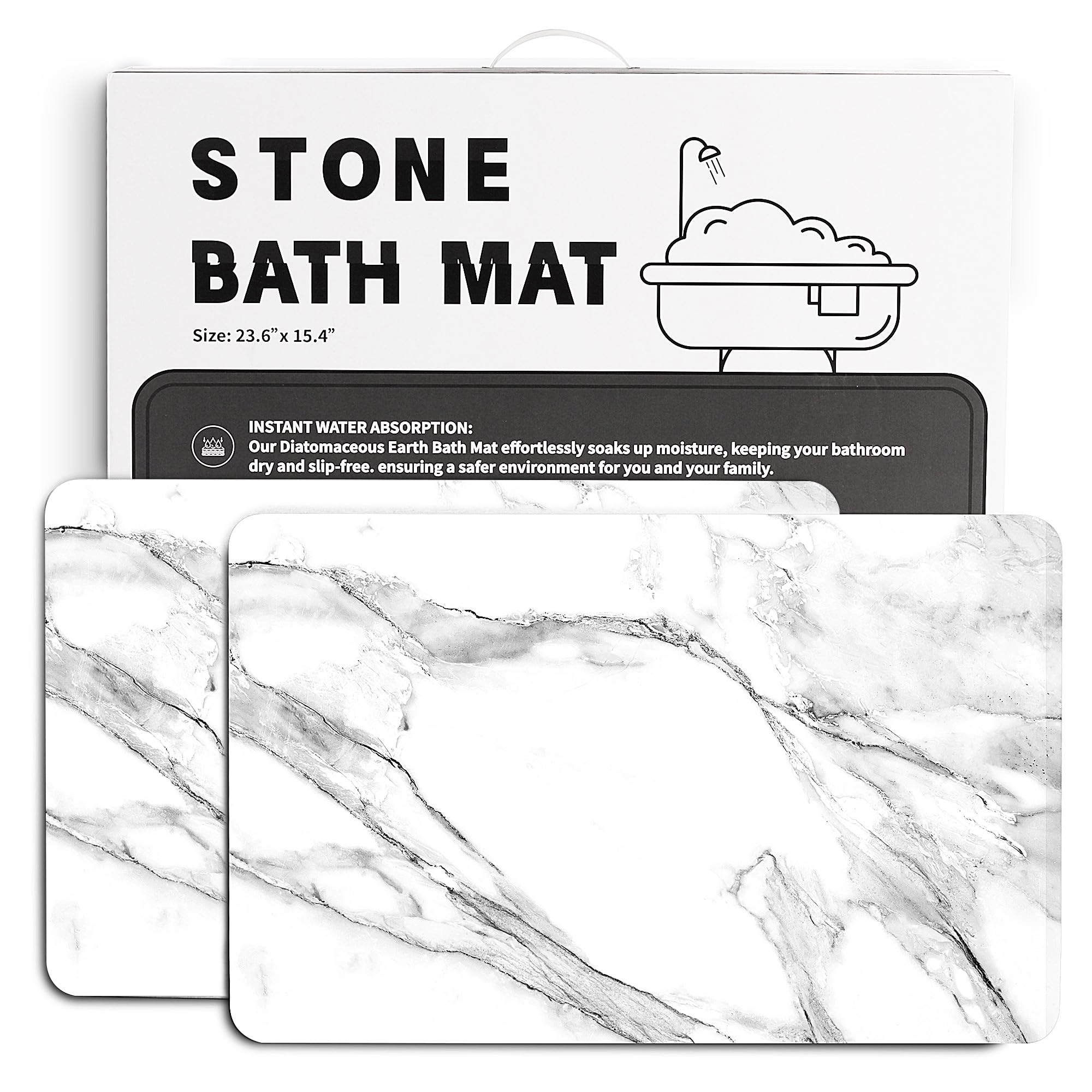 2 Pack Stone Bath Mat - Diatomaceous Earth Bath Mat Fast-Drying Stone Drying Mat Super Absorbent Diatomite Mats for Bathroom, Di