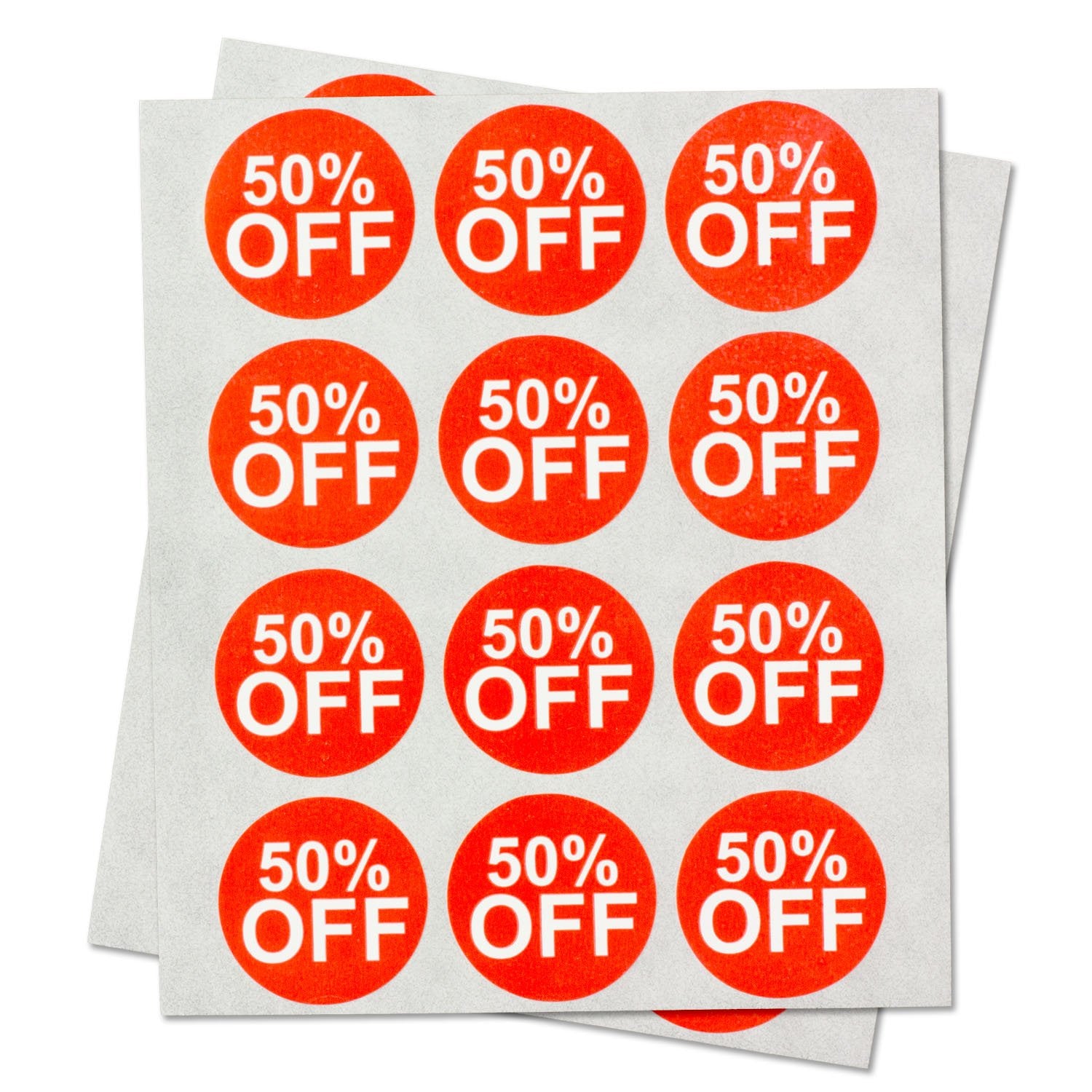 300 Labels - 50 Percent Off Sales Labels [1 Inch, Circle Dot - Red Labels] Pricemarker Tags For Retail Stores, Garage & Yard Sal