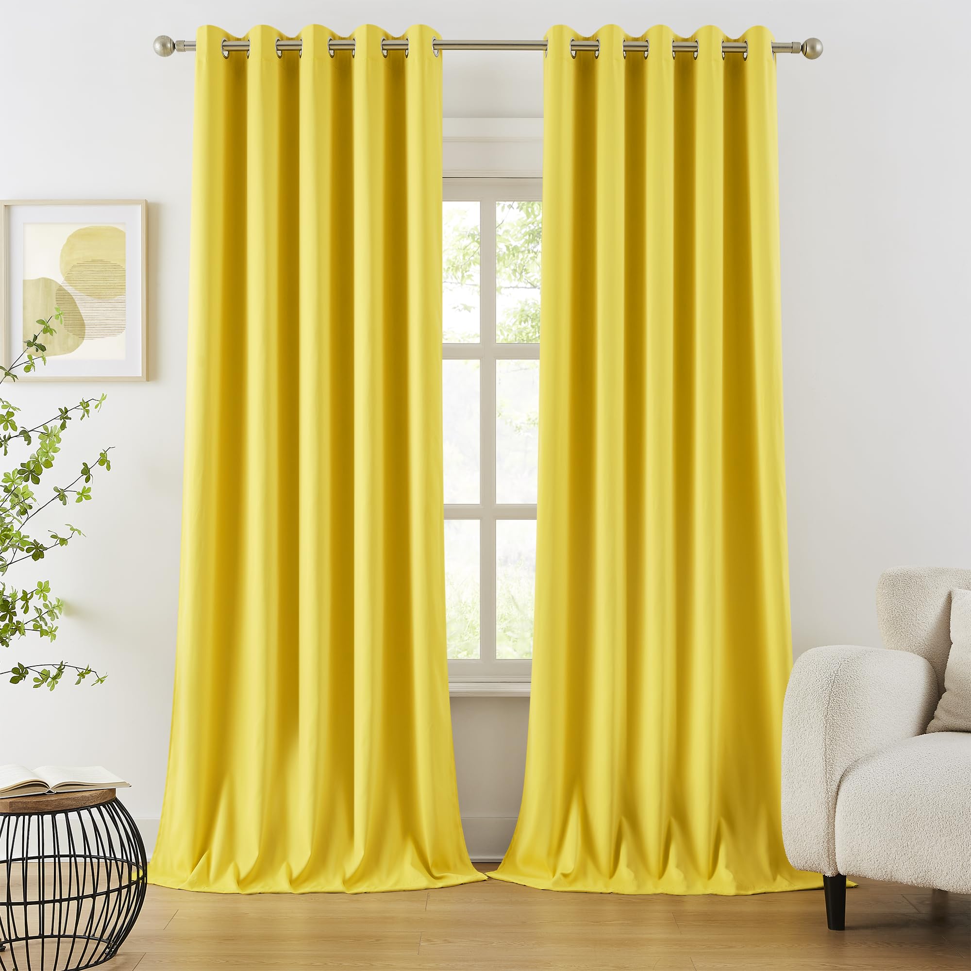 Dualife Yellow Grommet Room Darkening Curtains 60 X 96 Inches, 2 Panels
