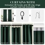 Shineland Dark Green Curtains 63 Inch Length For Living Room,2 Panels Set Back Tab Pleated Room Darkening Thermal Blackout Curta