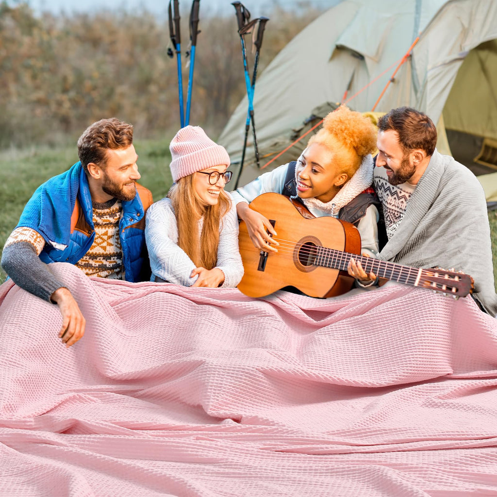 Phf 100% Cotton Waffle Weave Blanket Oversized King Size 120'X 120'- Washed Soft Lightweight Breathable Oversize Huge Blanket- Extra Large Big Blanket For Couch Bed Sofa-Aesthetic Home Decor- Pink