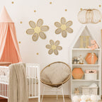 Maitys 3 Pieces Boho Daisy Wall Decor Natural Rattan Flower Wall Hanging Art Wooden Boho Wall Art Nursery Wall Decor Flowers Far