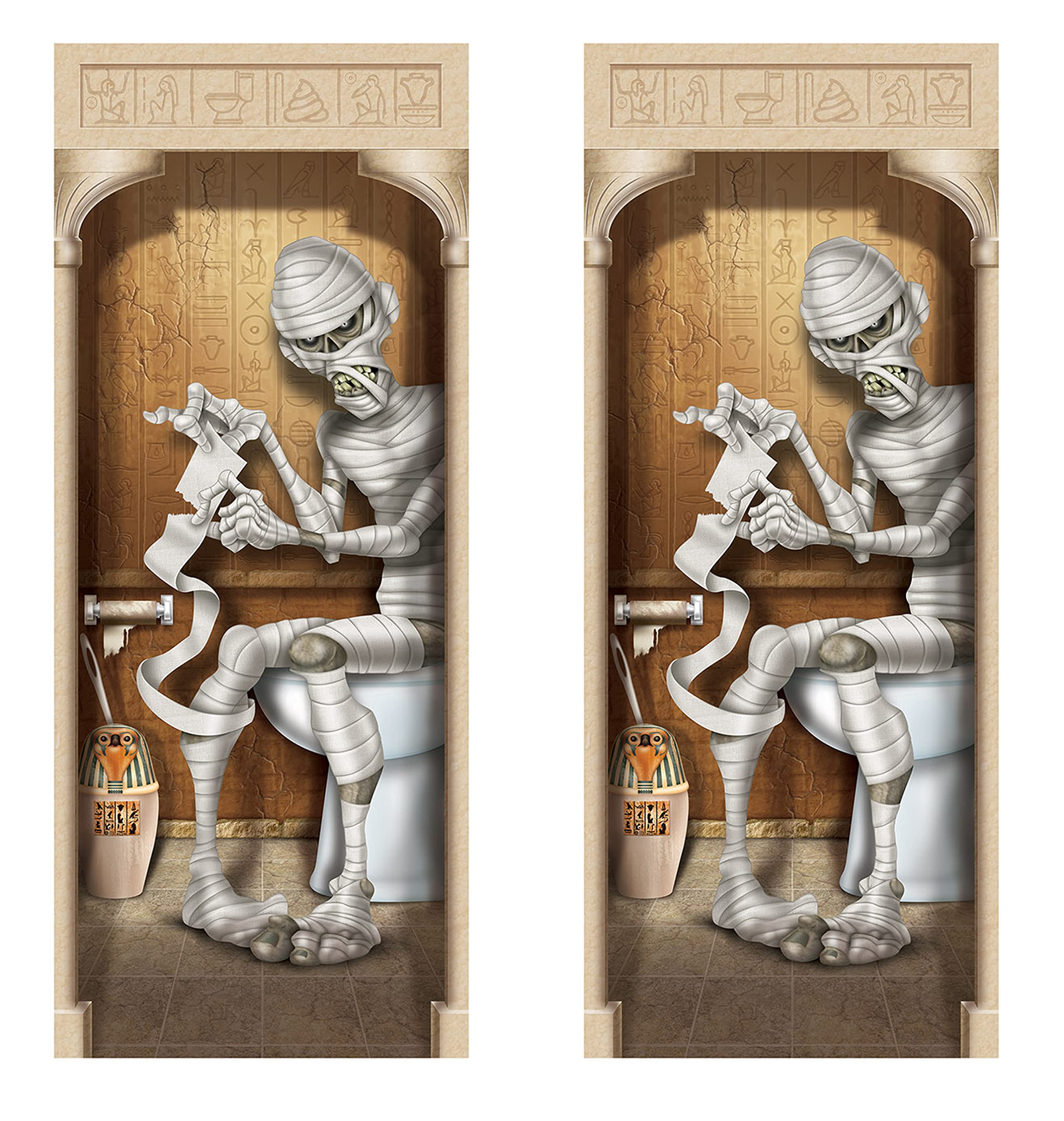 Beistle 2-Pack Mummy Restroom Door Covers, Spooky Halloween Bathroom Decorations, All-Weather Plastic for Haunted House and Tric