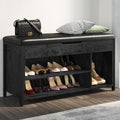 Astimey Shoe Bench, Lift Top Shoe Storage Bench, Adjustable Shelf Entryway Bench, Metal And Wood Shoe Rack Organizer With Cushion For Entry, Bedroom, Closet, Living Room, Hallway (Black, 35.5' W)