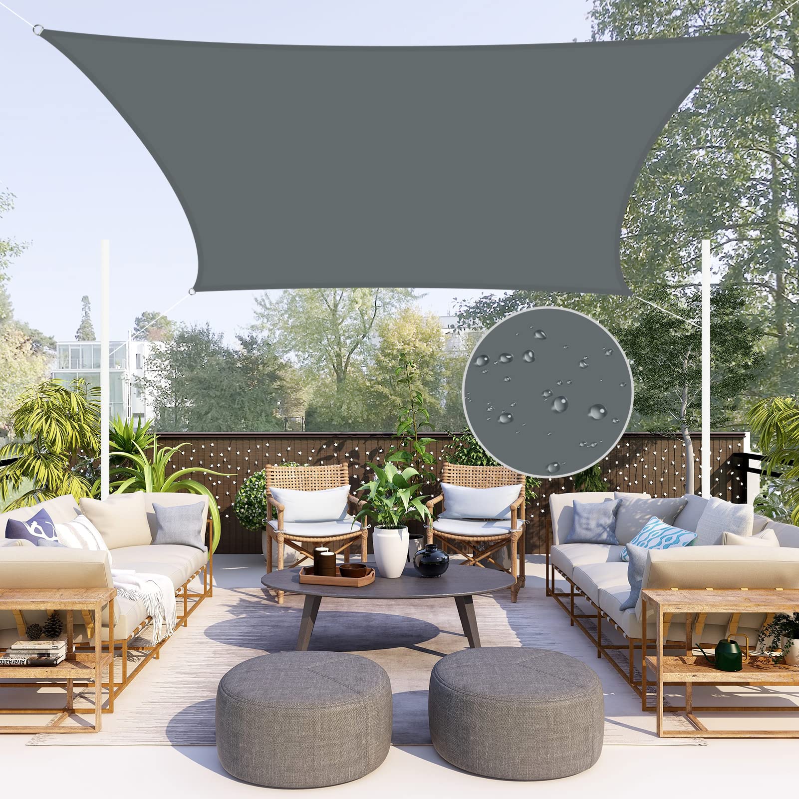 Neween Waterproof Shade Sails,Rectangle Uv Block Dark Gray Sun Shade Sail, Canopy For Outdoor Patio And Garden, Yard Activities