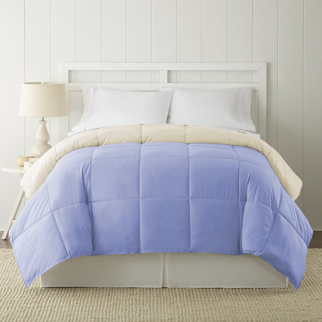 Modern Threads Down Alternative Microfiber Quilted Reversible Comforter & Duvet Insert - Soft, Comfortable Alternative To Goose Down - Bedding For All Seasons Blue/Cream Twin