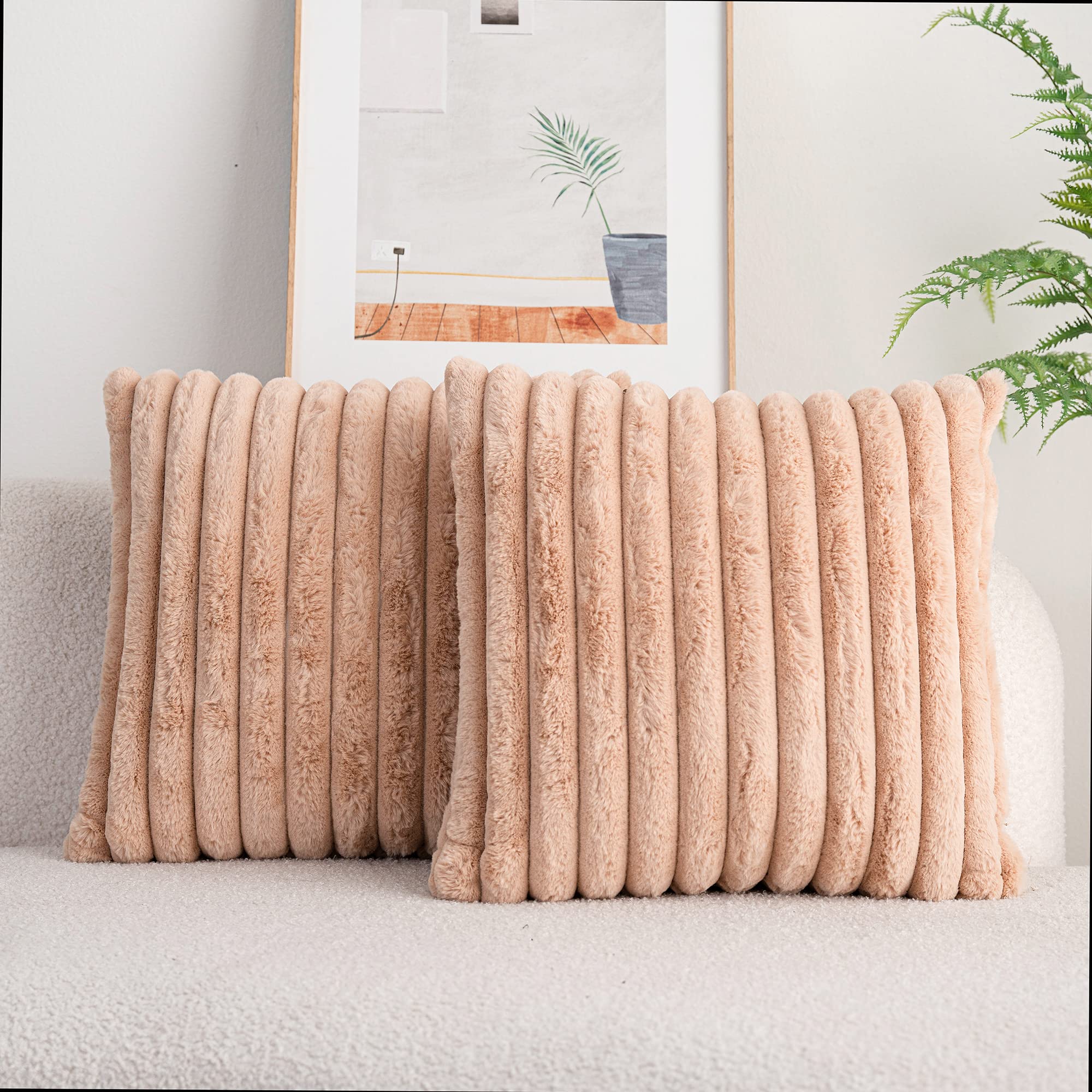 Deeland Pack Of 2,Double-Sided Faux Fur Plush Decorative Throw Pillow Covers Fuzzy Striped Soft Pillowcase Cushion Covers For So
