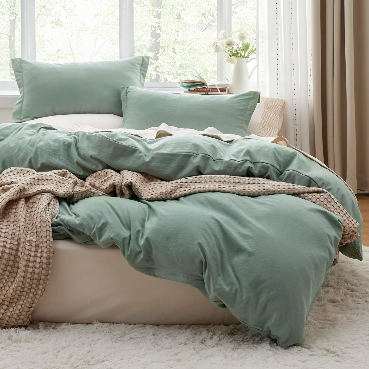 Bedsure Sage Green Oversized Queen Duvet Cover - Soft Prewashed Oversized Queen Duvet Cover Set, 3 Pieces, 1 Duvet Cover 98X98 I