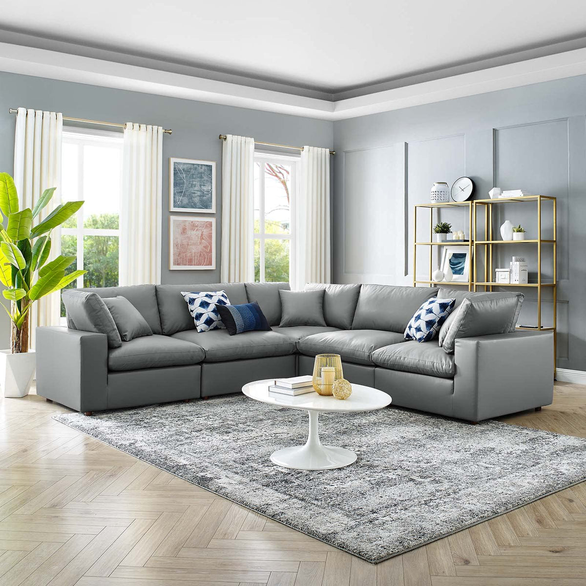 Modway Commix Modular Sofa, Corner Sectional, Gray Vegan Leather