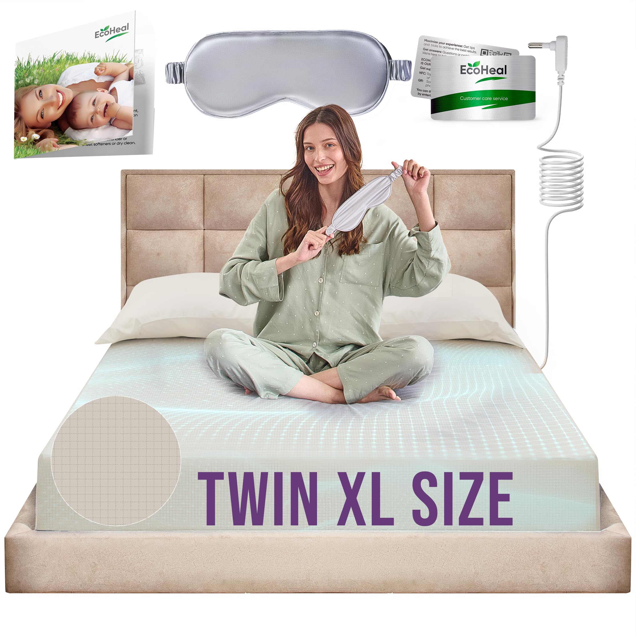 Earth Grounding Fitted Sheet Twin Xl Size With 12% Silver Fiber & 4% Silk & 84% Organic Cotton - Beige - Soft Earth Grounding We