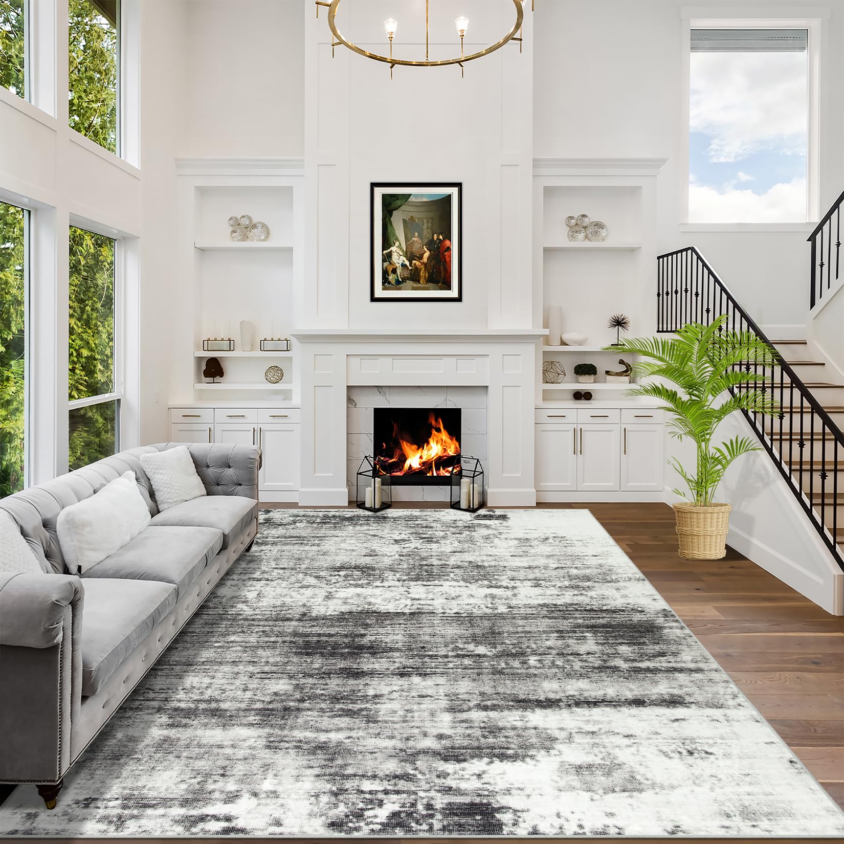 6x9 Area Rugs Washable Rug: Large Modern Abstract Living Room Rug Soft Anti-Skid Thin Carpet Indoor Floor Non-Shedding Carpets f