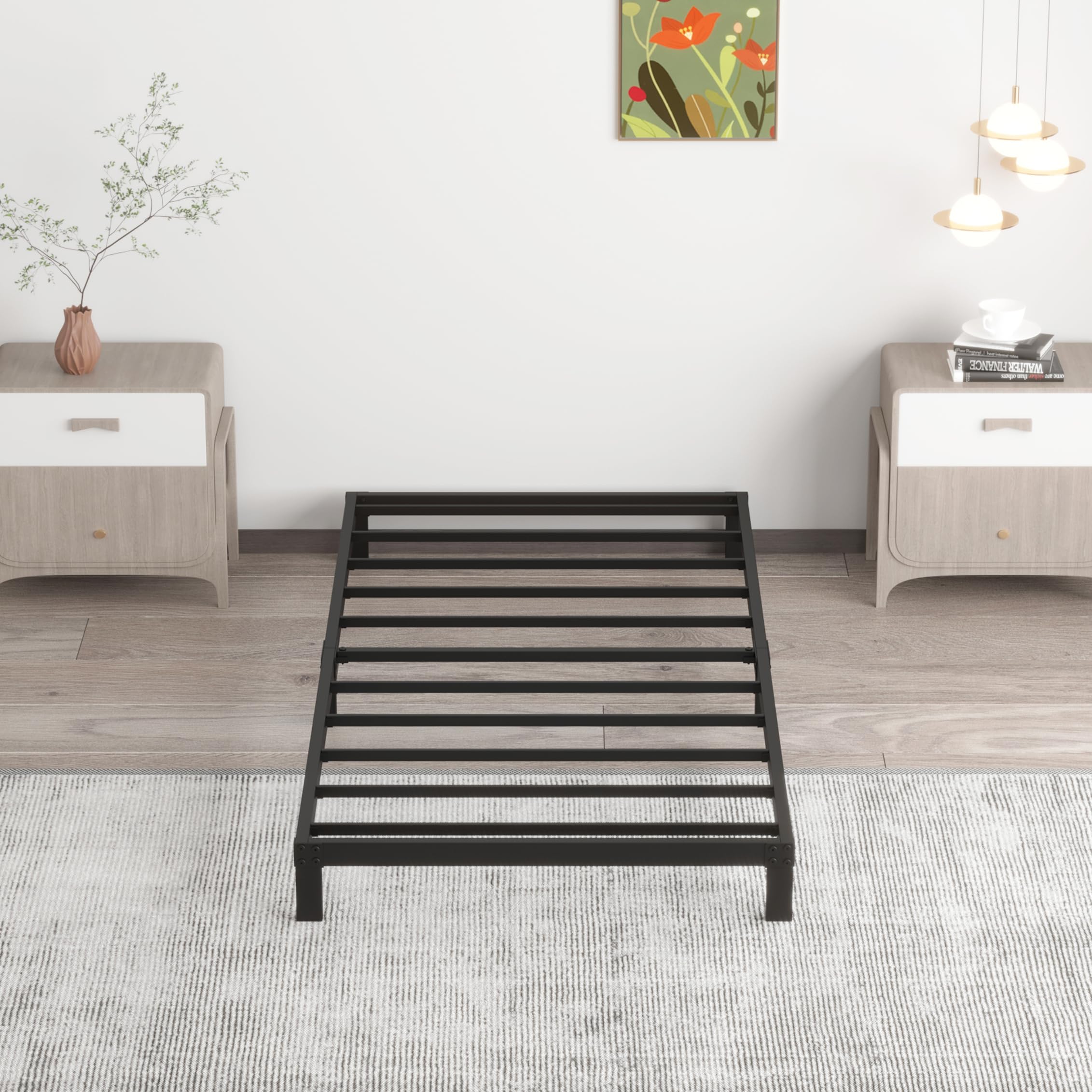 Upcanso 7 Inch Xl Twin Bed Frames No Box Spring Need, Low Profile Metal Platform Twin Xl Size Bed Frame, Heavy Duty Support Bedframes Twin Xl, Easy Assembly