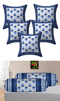 Amlexttriz Flora Print Bolster Cover Cushion & Bolster Cover Set | 5+2 Pure Cotton Decorative Pillow Covers For Sofa, Bed & Livi