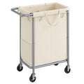 SONGMICS Laundry Basket with Wheels, 2-Section Rolling Laundry Hamper, 37 Gallons (140L), Removable Liner, Steel Frame with Hand