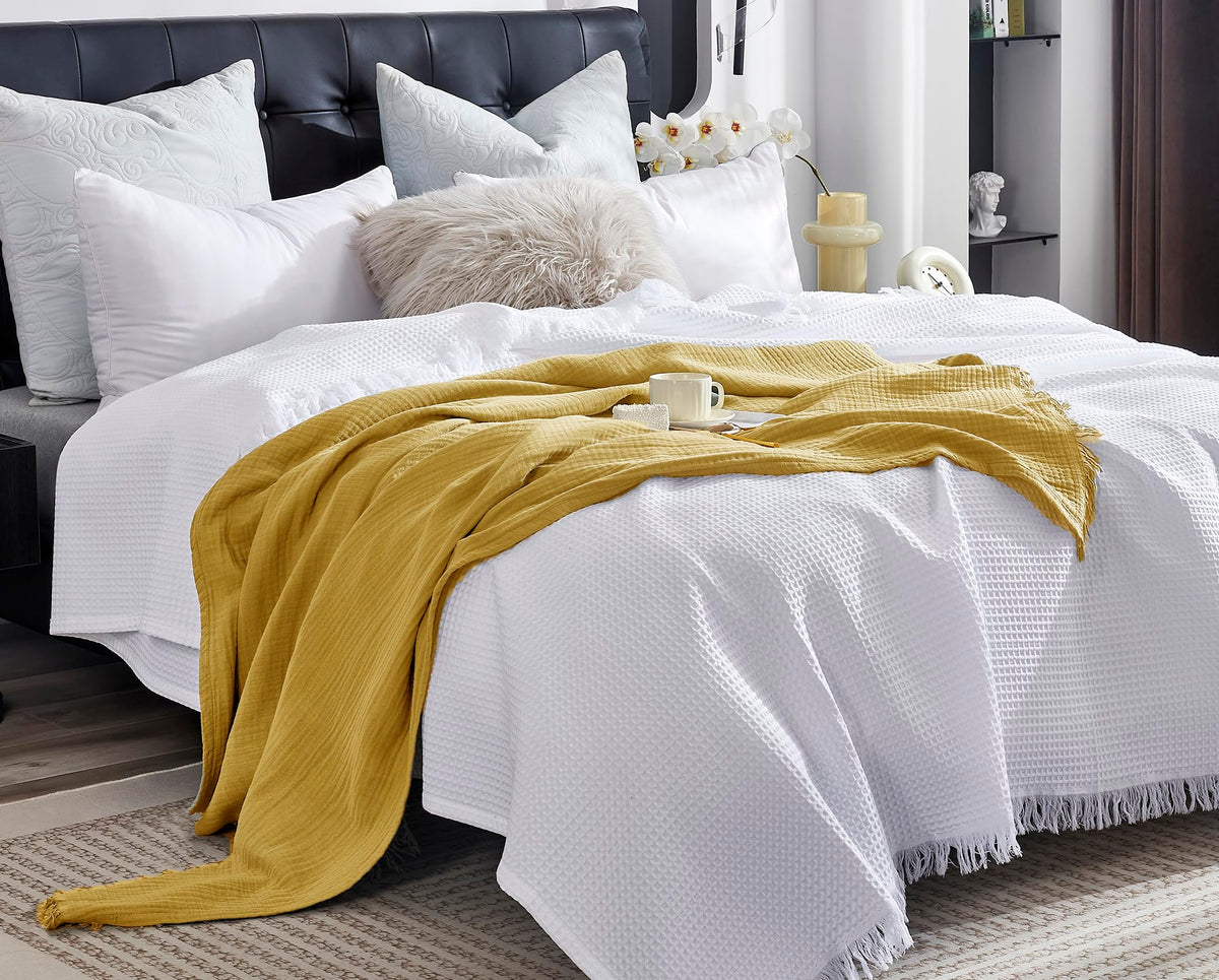 Kyrahome 100% Muslin Cotton Blanket For Bed,90''X90'' Queen Size, Large Muslin Throw Bed Blankets, Plant-Hand Dyed, Breathable L