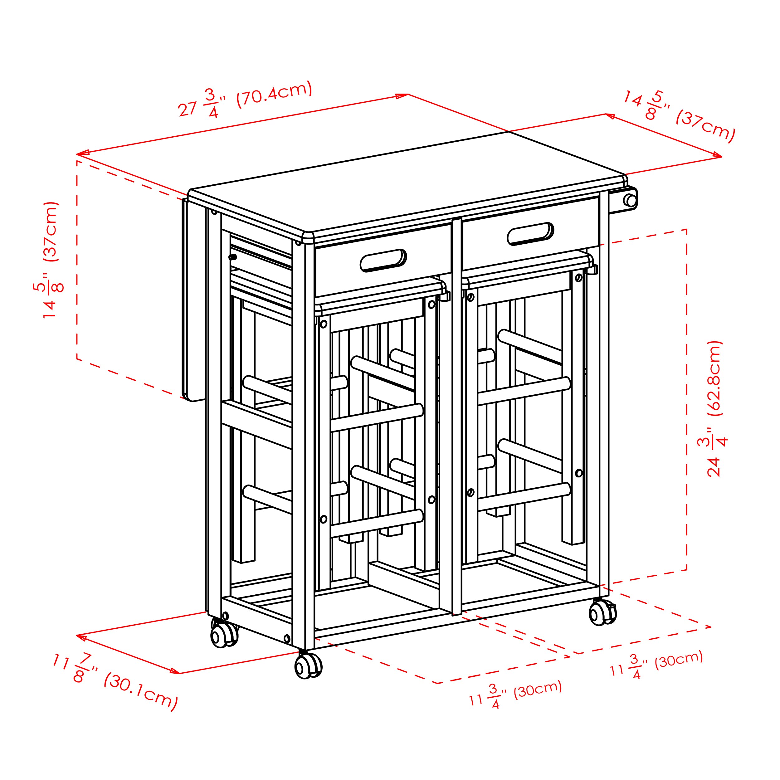 Winsome Suzanne 3-Pc Set Space Saver Kitchen, Coffee Finish, 29.61X29.13X32.76