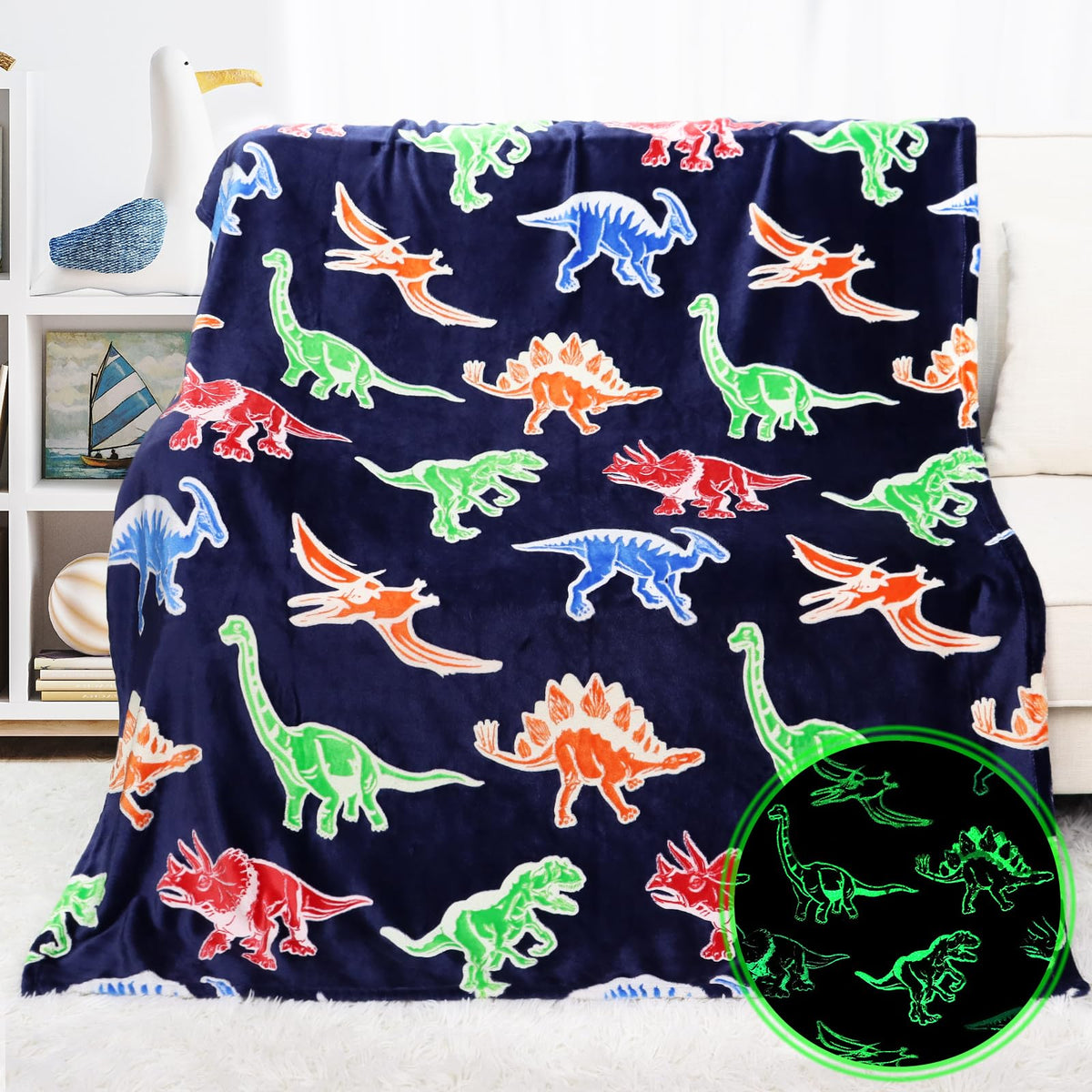 KIVEE Dinosaur Blanket for Boys Glow in The Dark Dino Blanket Dinosaur Toys for Teen Boy Gifts Dinosaur Room Decor 40''x50''