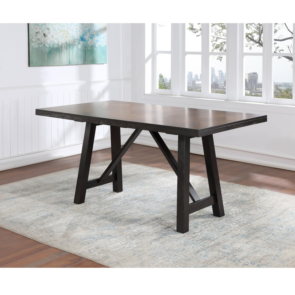 Steve Silver Co Halle Counter Dining Modern Farmhouse Style, Overlapping Diamond Veneer Top, Ebony Finish Table, Brown