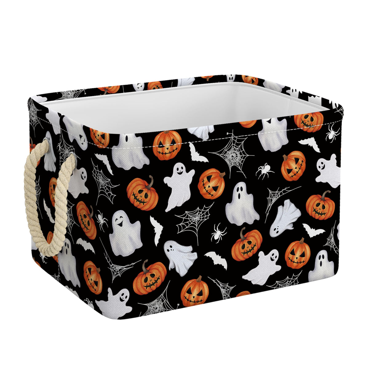 Puwurak Pumpkin Halloween Ghost Basket Spooky Boo Basket with Handles Collapsible Storage Bins Boxes Halloween Gifts Container O