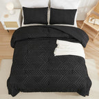 Andency Black Comforter Set Queen, Lightweight Fluffy Bedding Comforter Sets For Queen Bed, 3 Pieces Tufted Farmhouse Shabby Chic Bed Set For All Seasons (1 Comforter 90X90In, 2 Pillowcases)