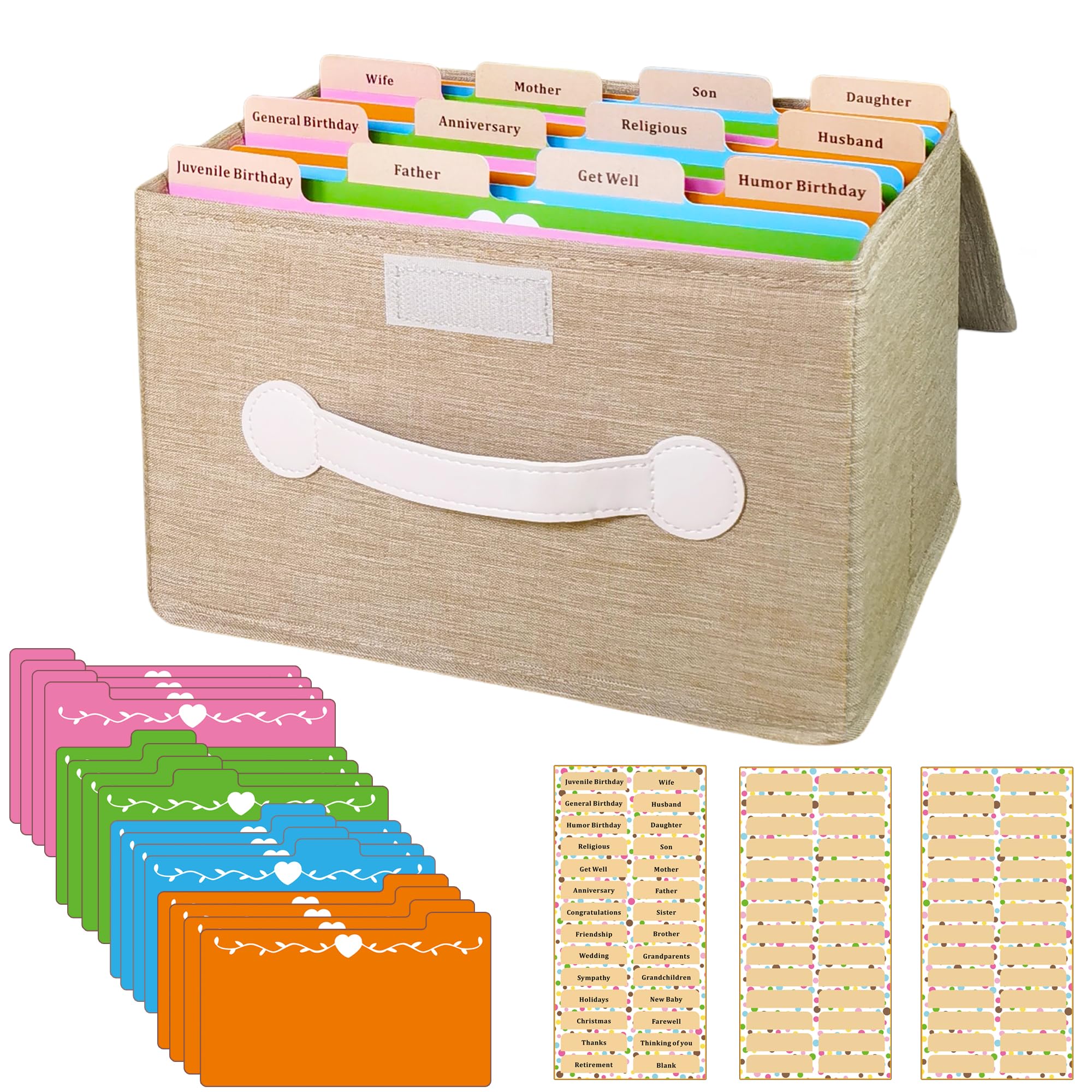 Doffice Greeting Card Organizer & Storage Box With 16 Pcs Adjustable Dividers, Storing 120+ Cards With 84 Pcs Labels (Khaki - 1