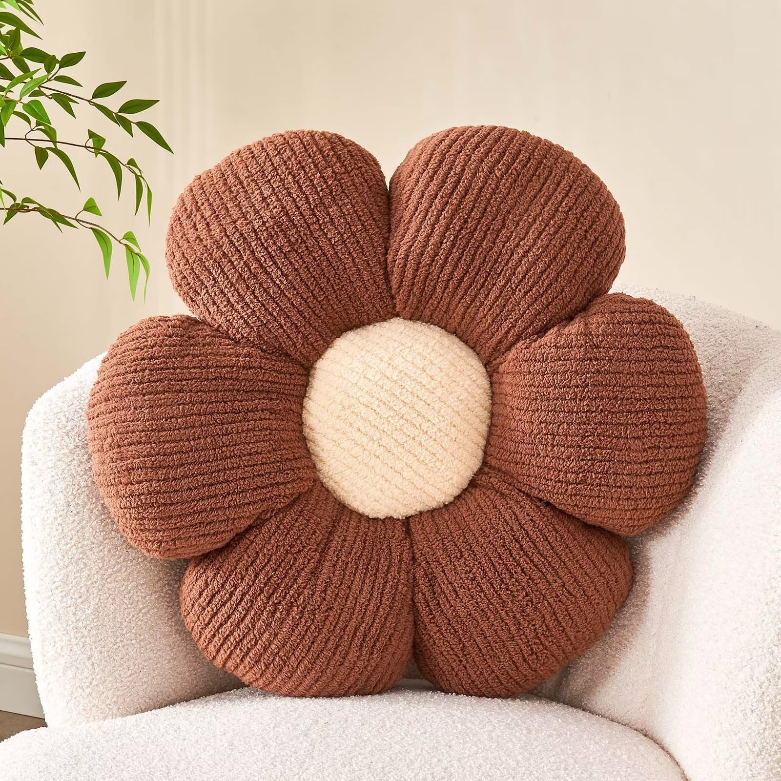 Kcvvcr Flower Throw Pillow, Soft Brown 14.9' Flower Pillow For Home Decor, Cute Flower Shaped Floor Pillow Aesthetic Flower Plu