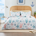 Love'S Cabin Cal King Size Quilt Bedding Set Coastal Pink Bedspreads - Summer Beach Nautical Quilt Lightweight Bedspread- Revers