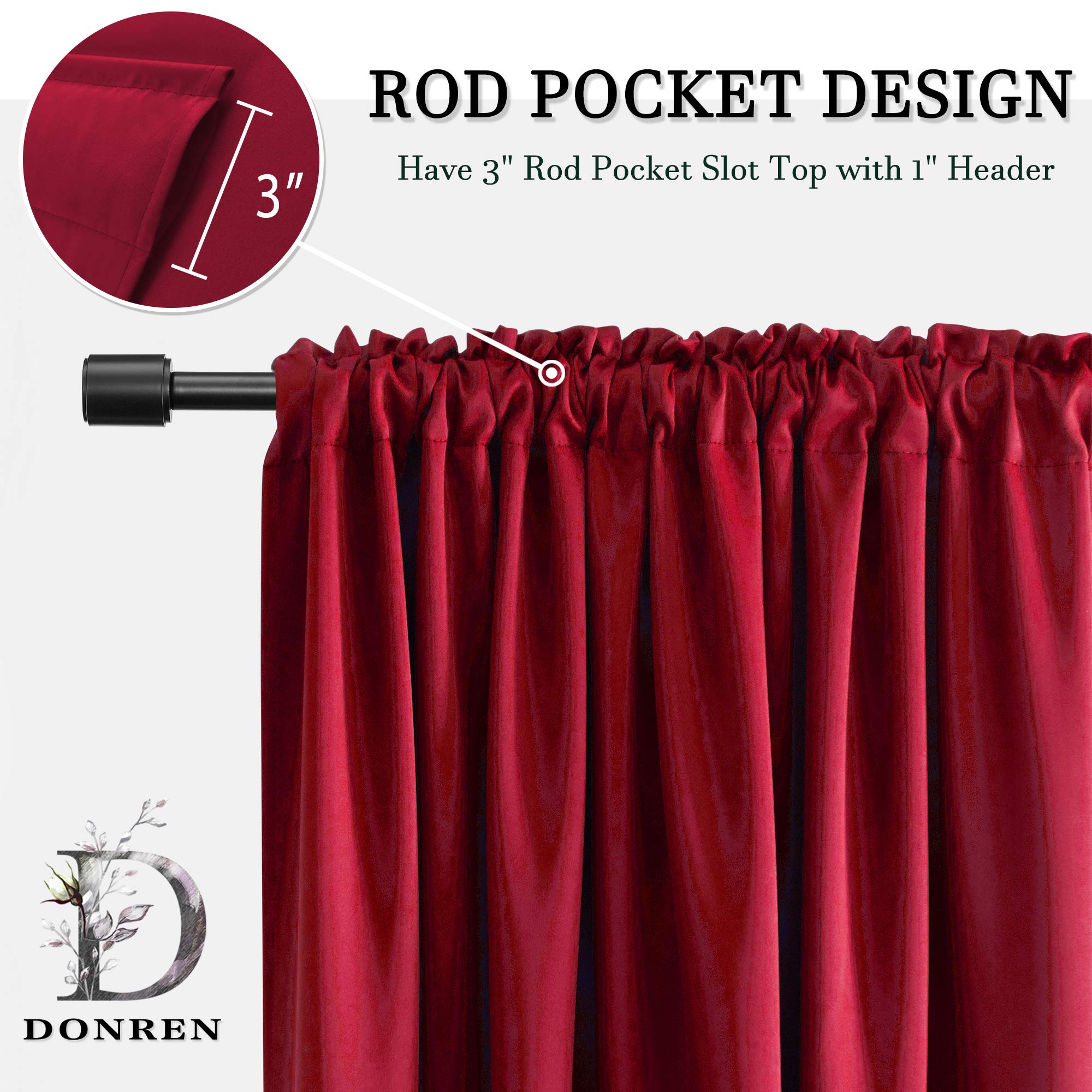 Donren True Red Valances For Bedroom - Room Darkening Window Curtain Valances With Rod Pocket (42 By 18 Inch,2 Panels)