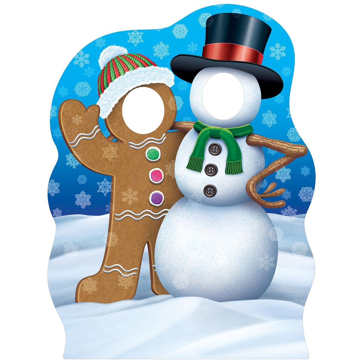 Beistle 49.25' X 37.25' Gingerbread Man & Snowman Christmas Photo Prop With Easel, Backdrop Holiday Decorations, Multicolor