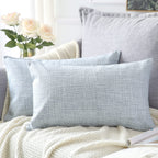 Otostar Linen Throw Pillow Covers Set Of 2 Decorative Square Pillowcases Cushion Covers 16X24 Inch For Home Decor Sofa Bedroom Car 40 X 60 Cm Blue Grey