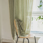 Sutuo Home Boho Curtains For Bedroom Living Room Kitchen, Semi-Blackout French Country Farmhouse Vintage Linen Shabby Chic Tassels Hollow Window Treatment Bohemian Drape, 1 Panel 52' W X 63' L, Green
