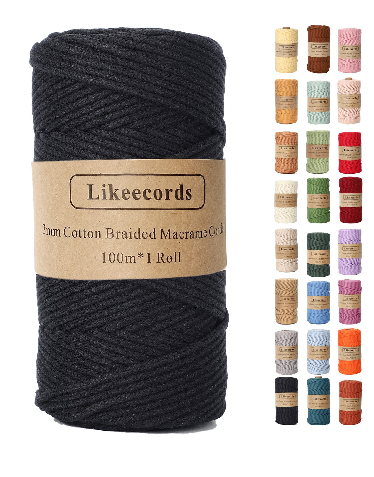Braided Cotton Cord 3Mma109 Yards Natural Macrame Cotton Cord Bohemia Macrame Rope For Handmade Plant Hangers Wall (Black)