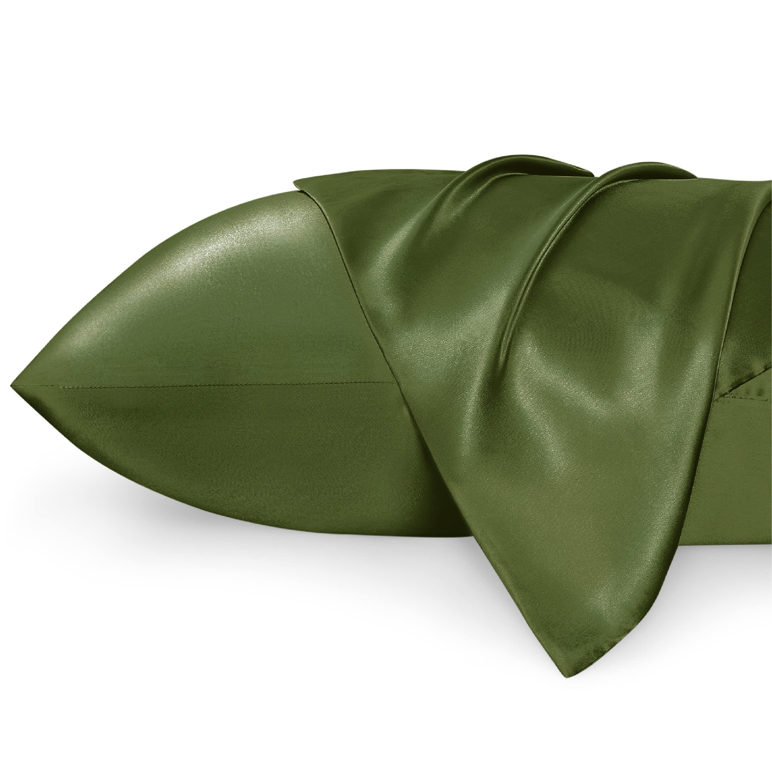 Bedsure Satin Pillowcase For Hair And Skin Queen - Olive Green Silky Pillowcase 20X30 Inches - Satin Pillow Cases Set Of 2 With