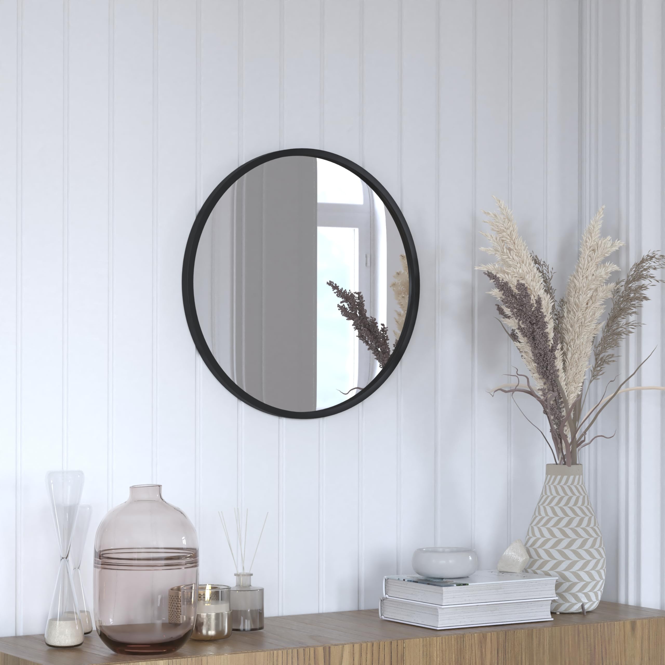 Flash Furniture Julianne Large Round Wall Mirror - Black Circle Accent Mirror - 20 Vanity Mirror - for Bathroom, Vanity, Entrywa