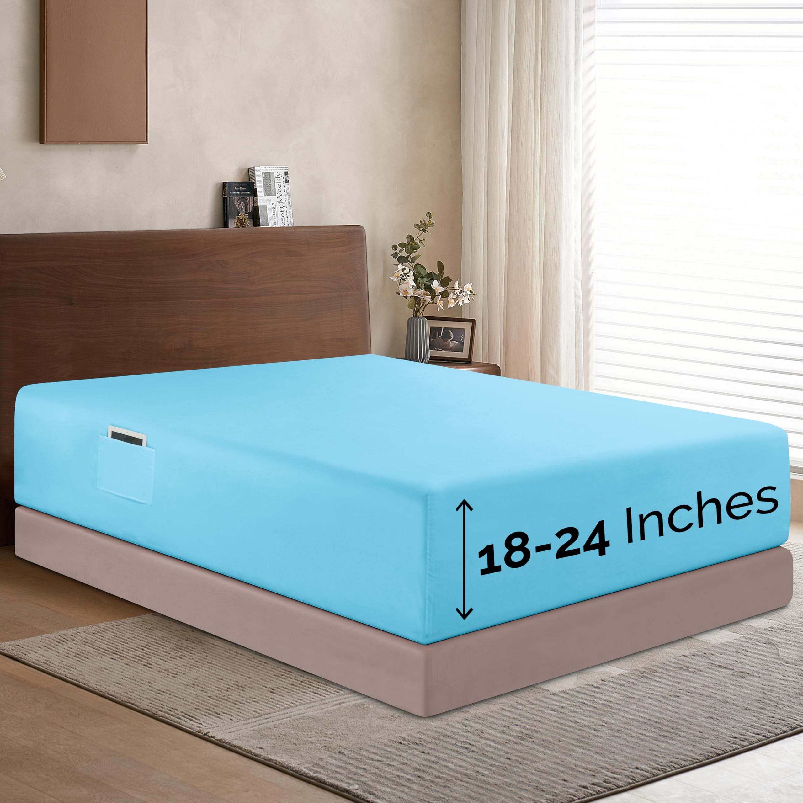 Elegant Comfort 1500 Premium Hotel Quality 18-24 Inches Deep - Extra Deep Pocket Single Fitted Sheet For High Mattress, Luxury A