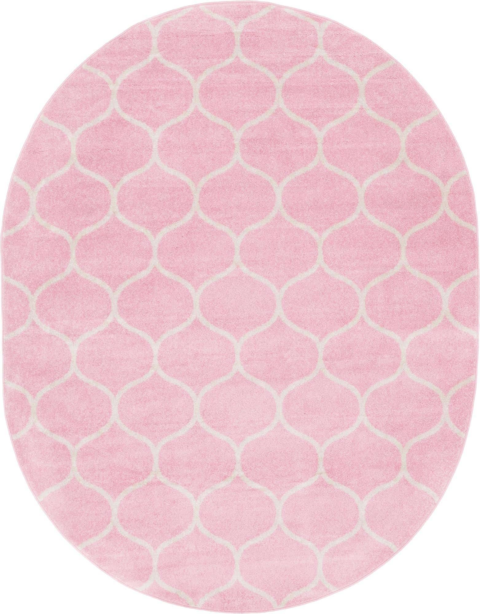 Unique Loom Trellis Frieze Collection Area Rug - Rounded (7 10 x 10 Oval, Light Pink/ Ivory)