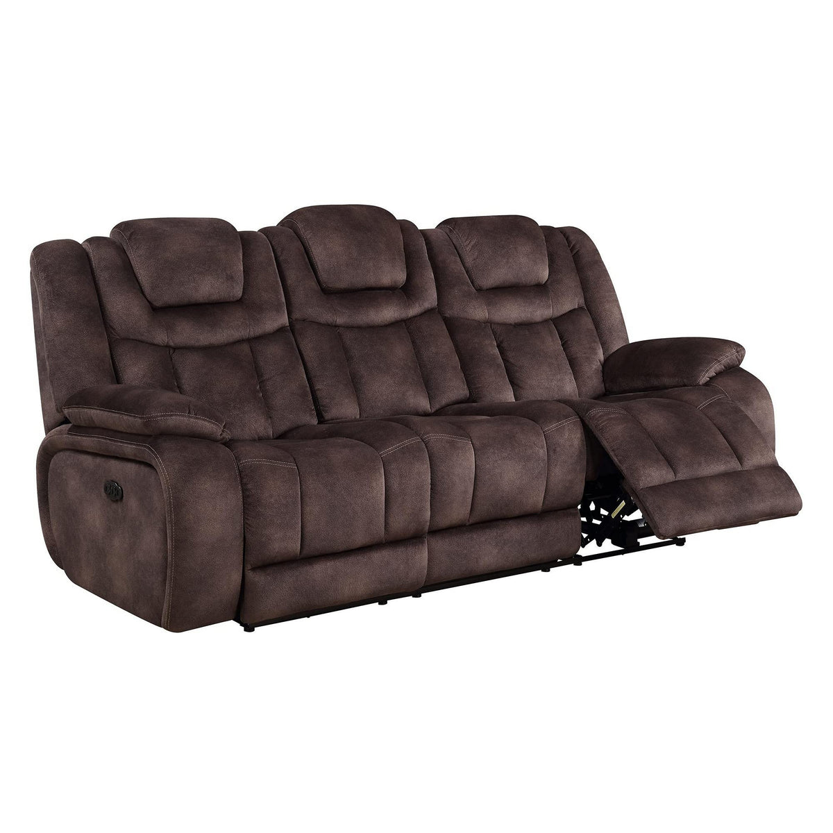 HomeRoots Wood, Metal Chocolate Power Reclining Sofa with Adjustable Power Headrest Reading Lights and USB Port