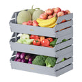HABAU Set of 3 Large Rustic Wooden Crates, Stackable Storage Basket with Handles, Farmhouse Decorative Boxes, Produce Organizati