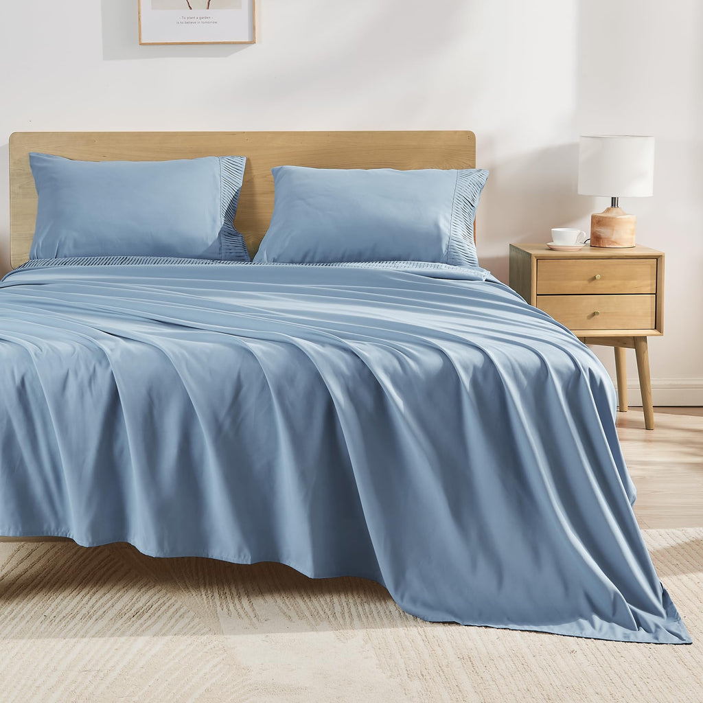 Andency Grayish Blue Sheets Queen Set 4 Pieces, Super Soft Sheets For Queen Size Bed, Microfiber Queen Sheet Set, Deep Pocket Up To 16', Hotel Luxury Breathable & Cooling Bedding Sheets & Pillowcases