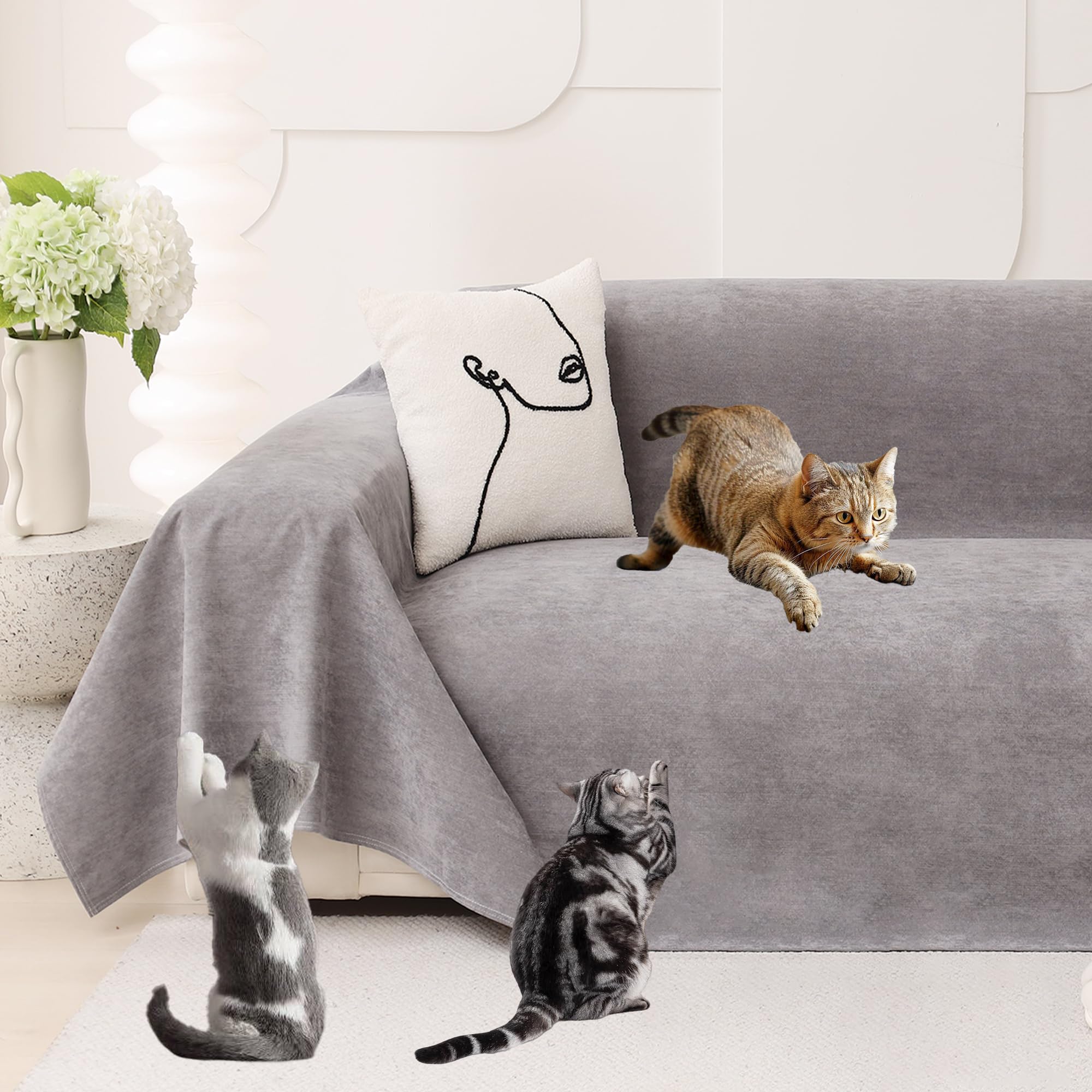 Loiion Cat Scratch Furniture Protector - Anti-Slip, Waterproof Sofa Cover To Keep Cats Off, Pet-Friendly Couch Protectors For 3