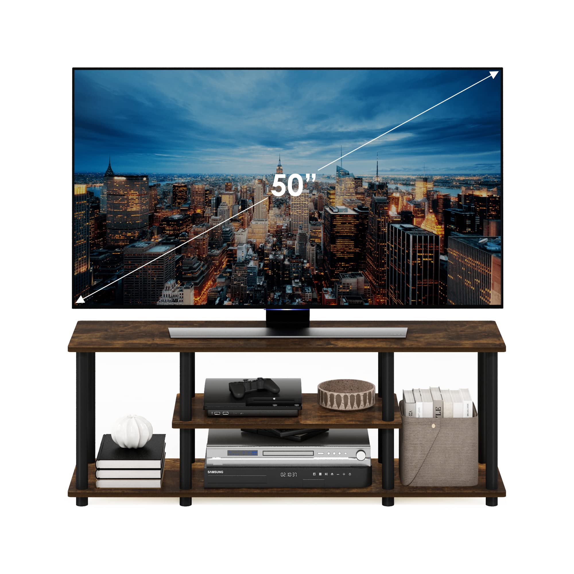 Furinno Turn-N-Tube No Tools 3D 3-Tier Entertainment Stand up to 50 inch TV, Amber Pine/Black