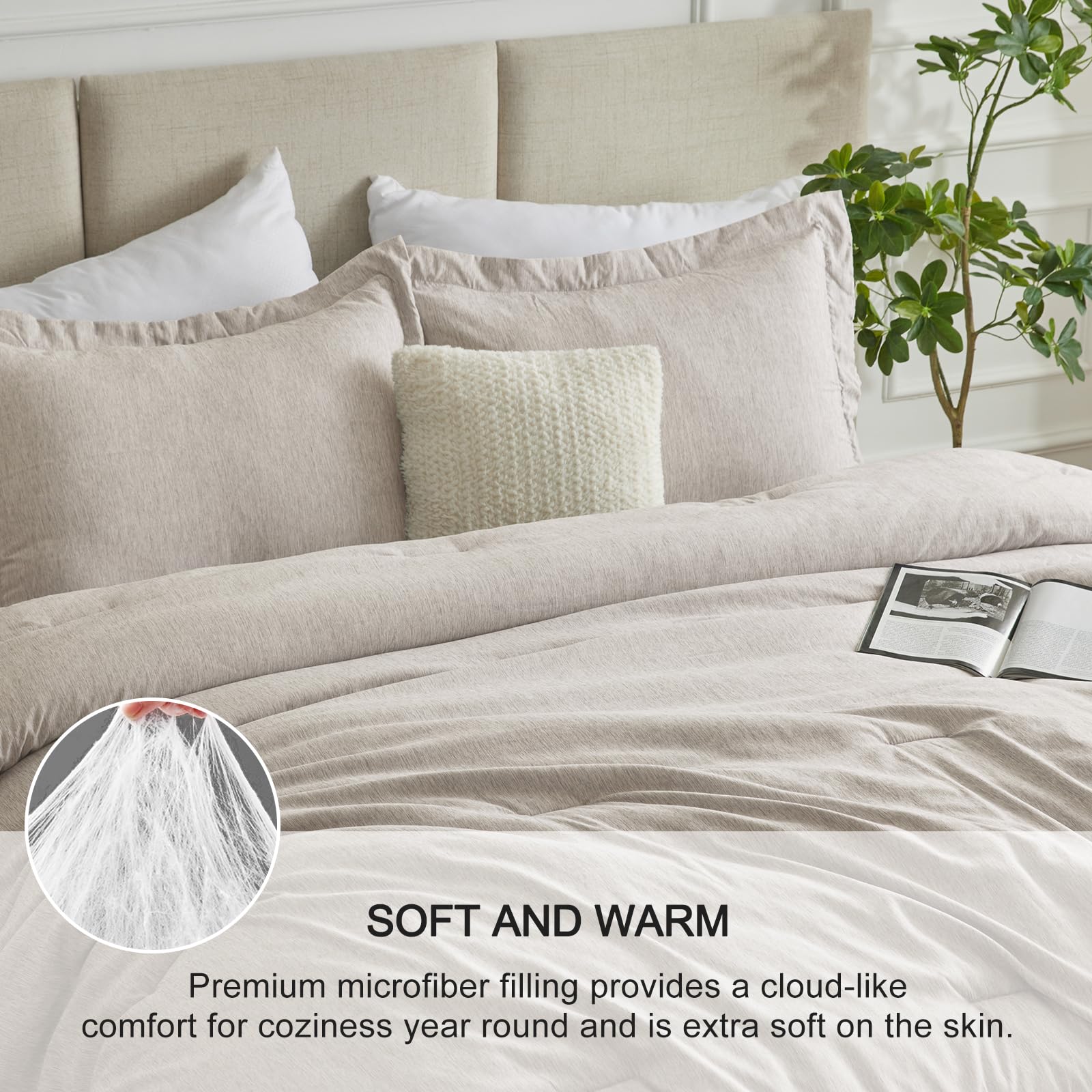 Cozylux Full Size Comforter Set - 3 Pieces Beige Soft Luxury Cationic Dyeing Bedding Comforter For All Season, Breathable Lightweight Fluffy Boho Bed Sets With 1 Comforter And 2 Pillow Shams