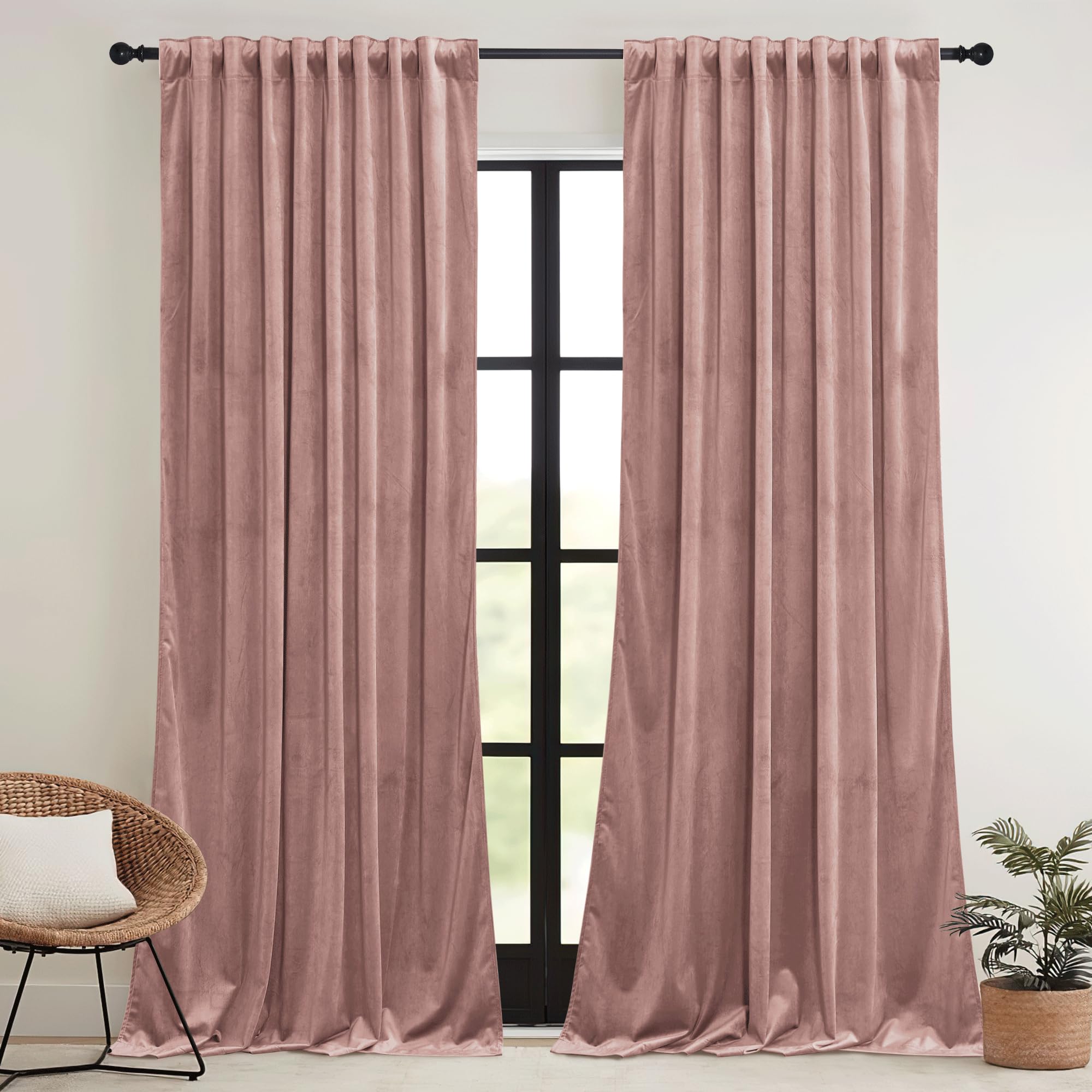 Ryb Home Girls Curtains For Bedroom, Back Tab Room Darkening Baby Kids Velvet Curtains 84 Inches Long For Nursery, W 52 X L 84,